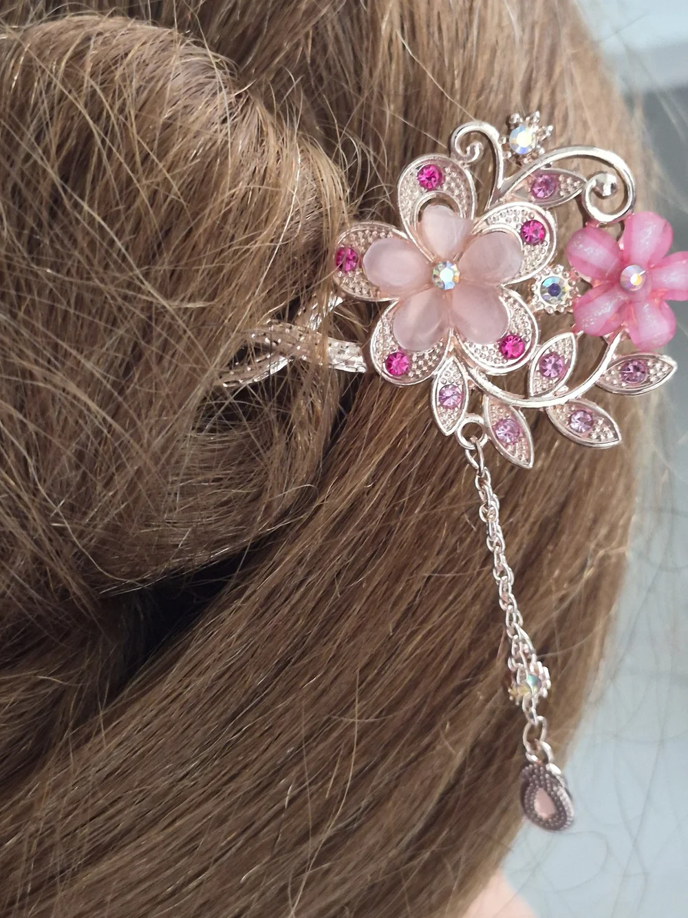 Floral Pink Crystal Hair Clip Barrette - Women Accessories